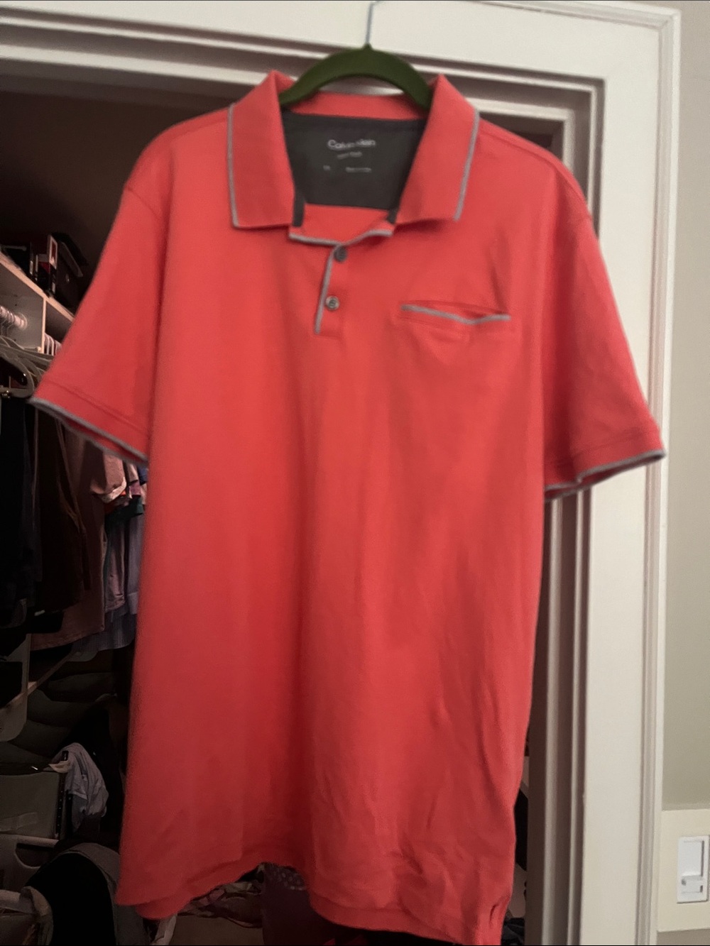 Calvin Klein Men’s Coral-Red Polo with Contrast Trim